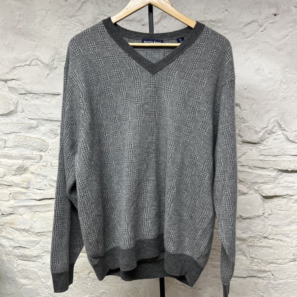 Austin Reed $395 Retail Cashmere Pullover Knit V-Neck Sweater XL Gray NWT Preppy